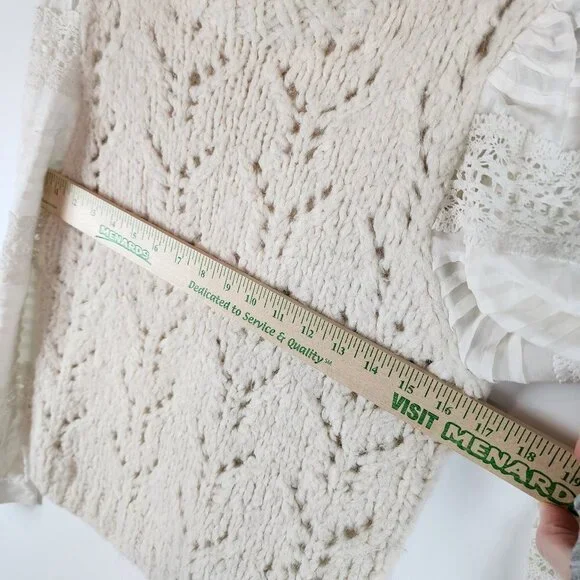Sea New York Ellie Combo Sweater Cable Knit Puff Lace Sleeves Cream Alpaca Wool - Picture 12 of 14